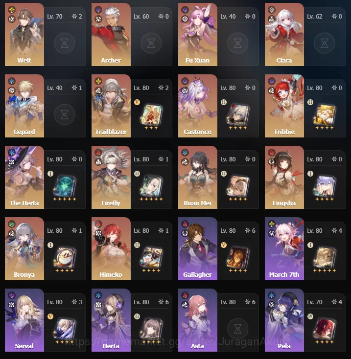 Honkai Star Rail Accounts Mid Game Asia|7 Limited + 3[5Star Weapon]|Firefly E1+Sign,Castorice,The Herta,Tribbie,Lingsha|Take 3