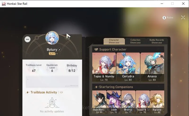 Honkai Star Rail Accounts Mid Game ASIA|TL 67|9 Limited|Topaz & Numby E2,Aglaea+Sign,Anaxa,Cerydra,Black Swan Etc|MC 3