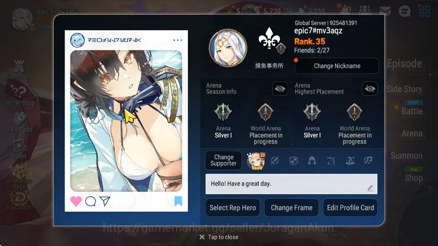 Epic Seven Starter Global Unverif|Ml (Maid chloe,BMH,Judge kise)&,fen image 1