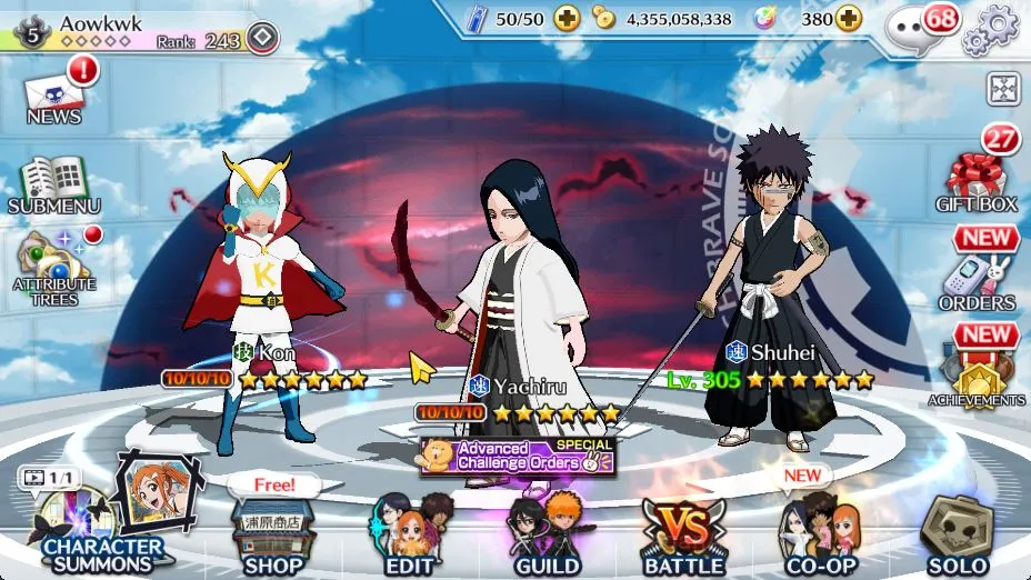 Bleach: Brave Souls Accounts High-End [GLOBAL]BP 2M|21 MAX TRANSCEND[Shinji TYBW24,Chad TYBW25,Nelliel