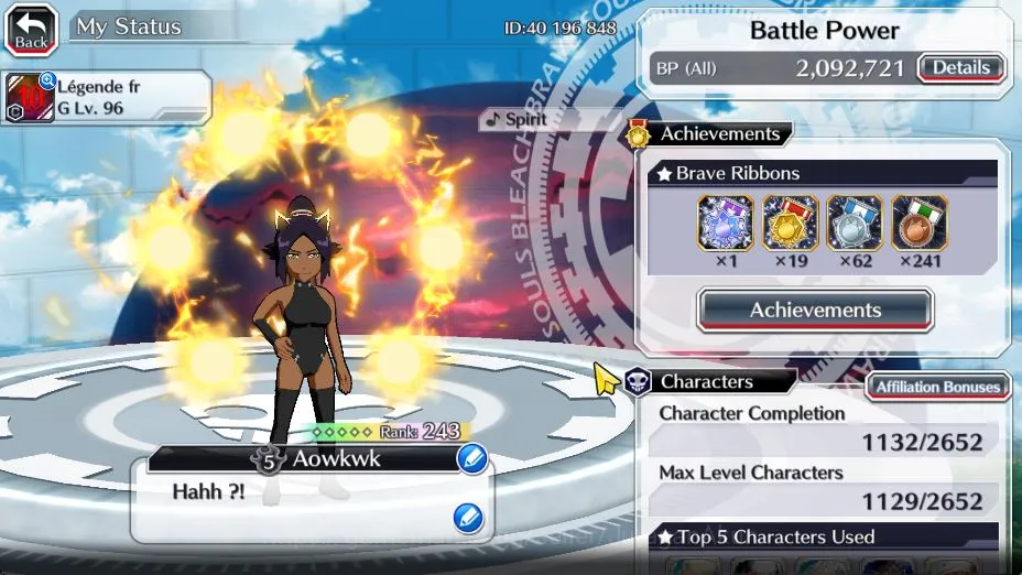 Bleach: Brave Souls Accounts High-End [GLOBAL]BP 2M|21 MAX TRANSCEND[Shinji TYBW24,Chad TYBW25,Nelliel 2