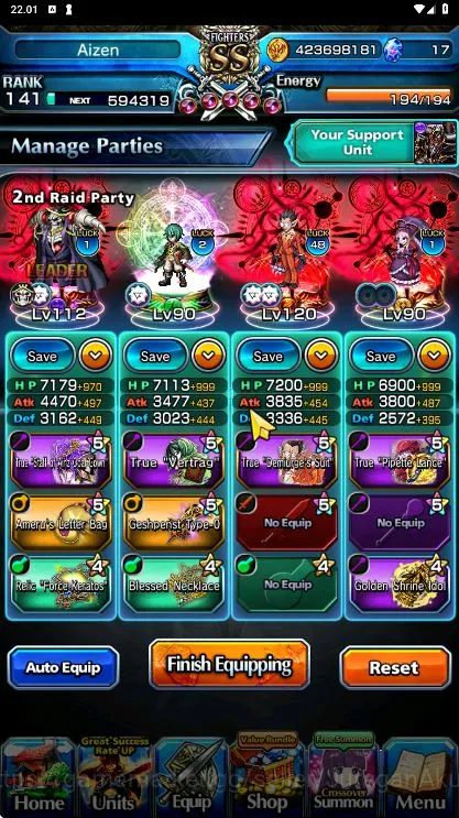 Grand Summoners Accounts End-Game [GLOBAL] Rank 141 | 8Ascend+ 16 Luck Unit| Ainz+TW, Shaltear+TW, Hart+TW, Sunraku 2