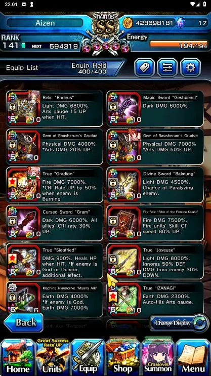 Grand Summoners Accounts End-Game [GLOBAL] Rank 141 | 8Ascend+ 16 Luck Unit| Ainz+TW, Shaltear+TW, Hart+TW, Sunraku 4