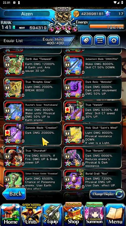 Grand Summoners Accounts End-Game [GLOBAL] Rank 141 | 8Ascend+ 16 Luck Unit| Ainz+TW, Shaltear+TW, Hart+TW, Sunraku 5