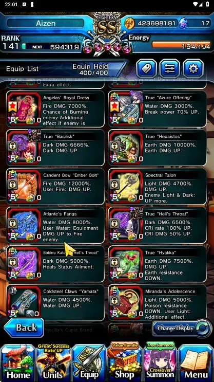 Grand Summoners Accounts End-Game [GLOBAL] Rank 141 | 8Ascend+ 16 Luck Unit| Ainz+TW, Shaltear+TW, Hart+TW, Sunraku 6