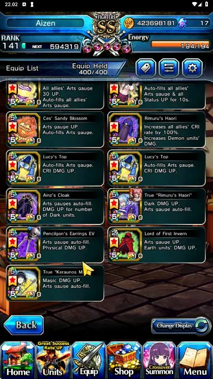 Grand Summoners Accounts End-Game [GLOBAL] Rank 141 | 8Ascend+ 16 Luck Unit| Ainz+TW, Shaltear+TW, Hart+TW, Sunraku 7
