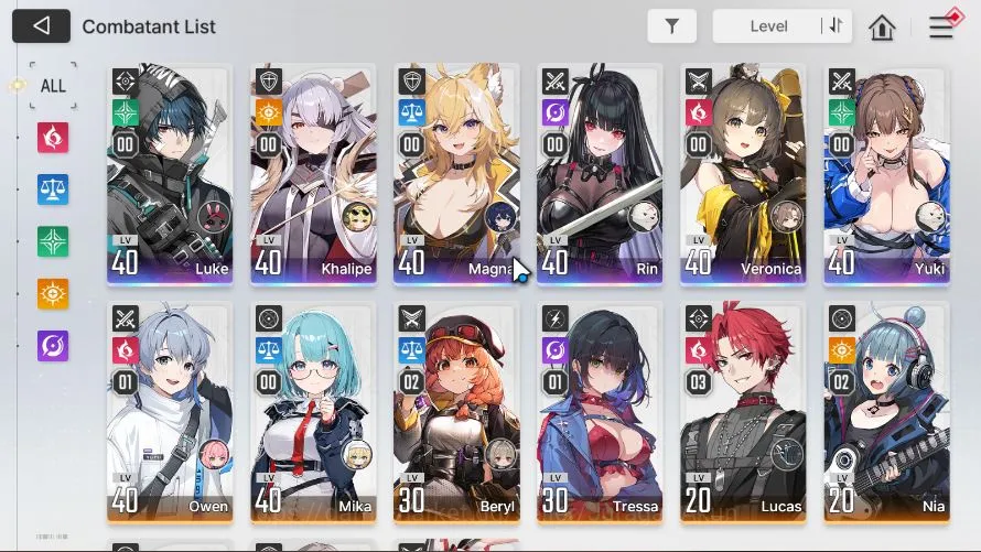 Chaos Zero Nightmare Accounts GLOBAL |6SSR(Luke Khalipe Magna Rin Vero Yuki)+ 9SR (LucasM3,NiaM2,Etc 5