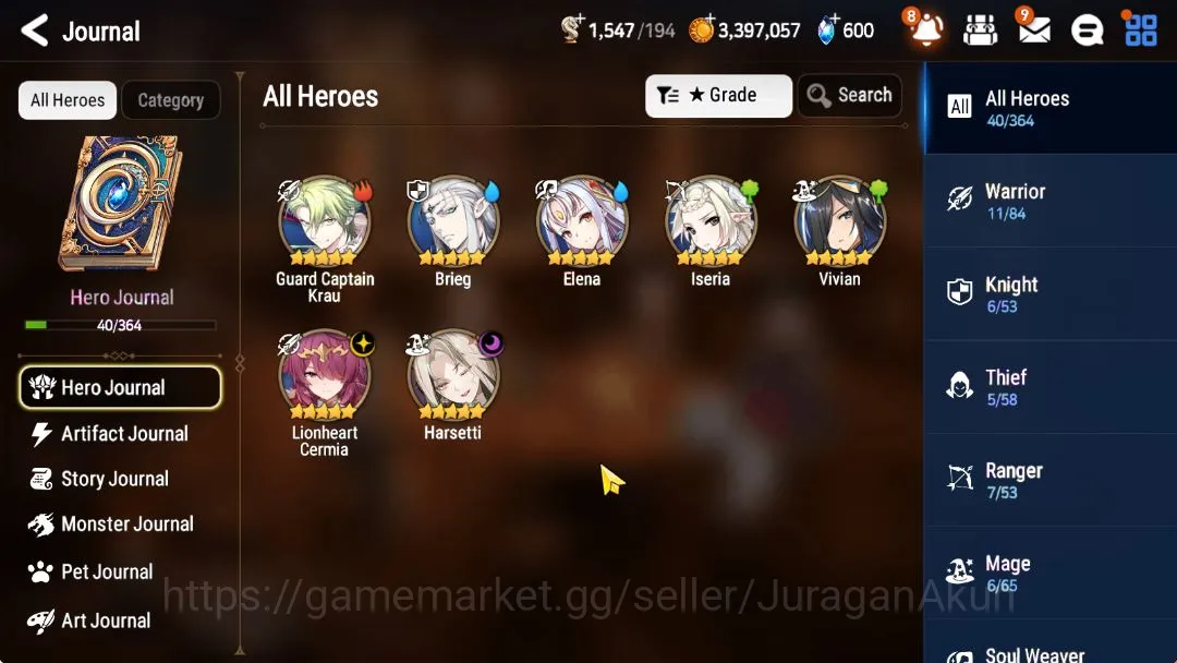 Epic Seven Accounts Starter GLOBAL Unverif|Best Starter|2 ML (Lionheart Lermia, Har setti)+Elena,Iseria,etc|POH ON|Log 3