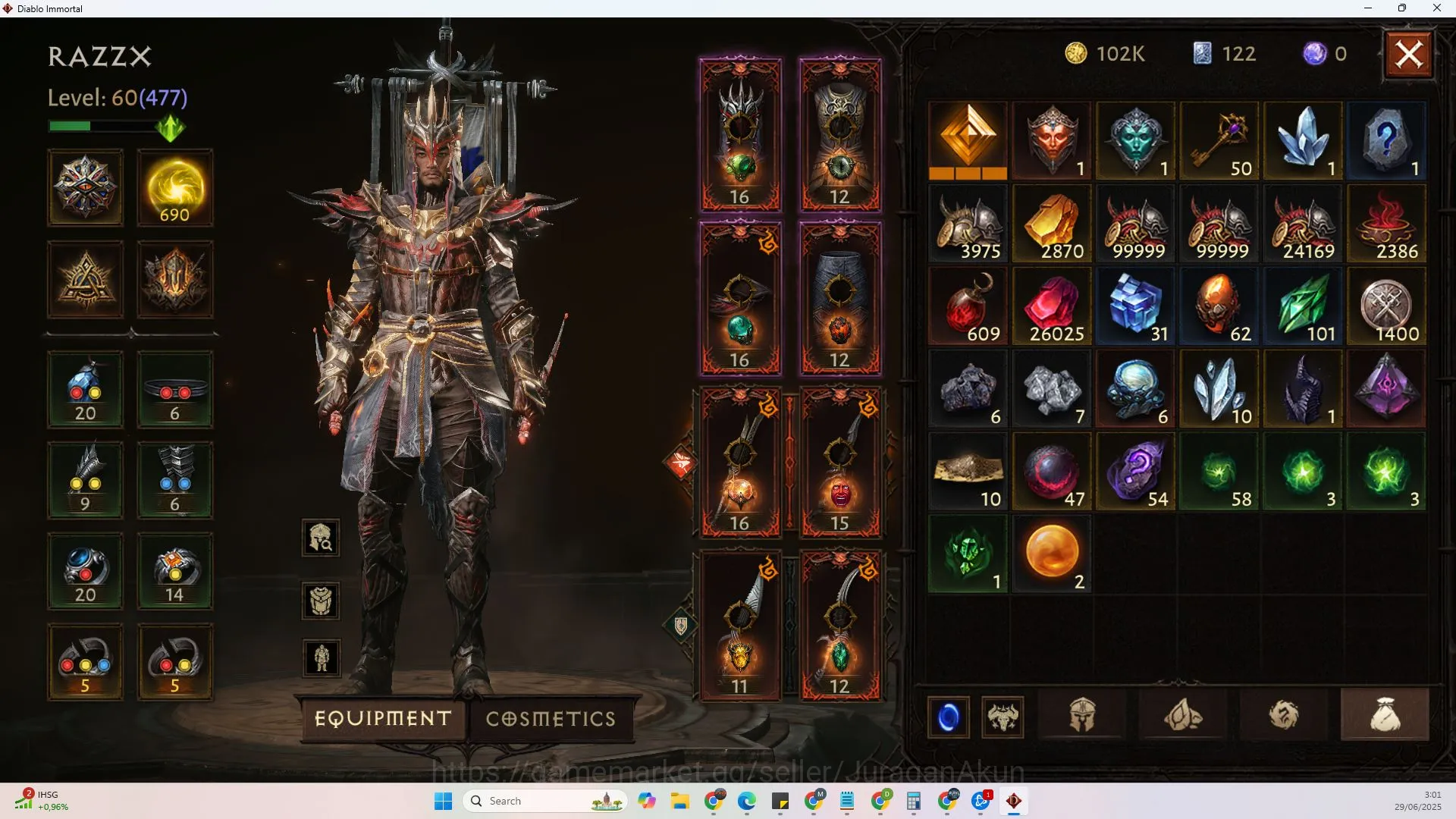 Diablo Immortal Accounts Mid-Tier SEA - peth|Lv60(477),Tempest(60,471)CR31k|Reso 690|Hell 3Paragon slayer Hellquary lv 2