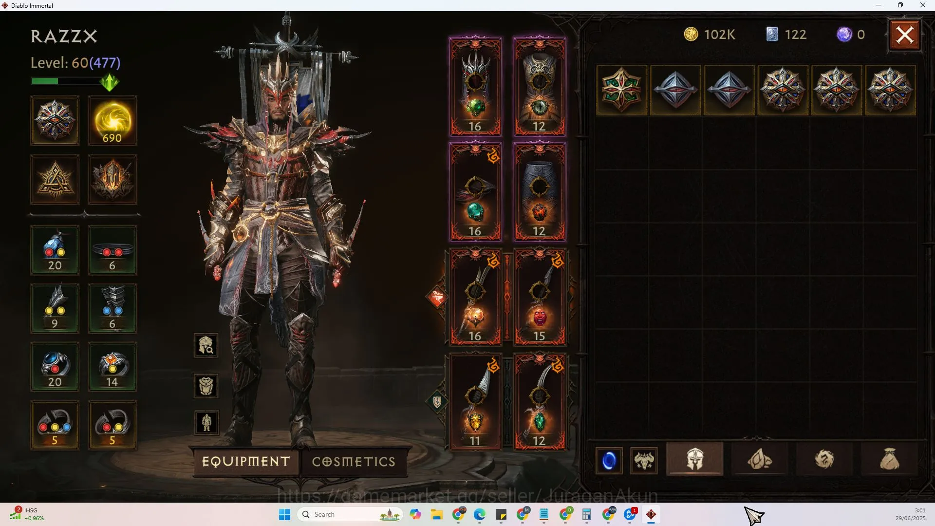 Diablo Immortal Accounts Mid-Tier SEA - peth|Lv60(477),Tempest(60,471)CR31k|Reso 690|Hell 3Paragon slayer Hellquary lv 3