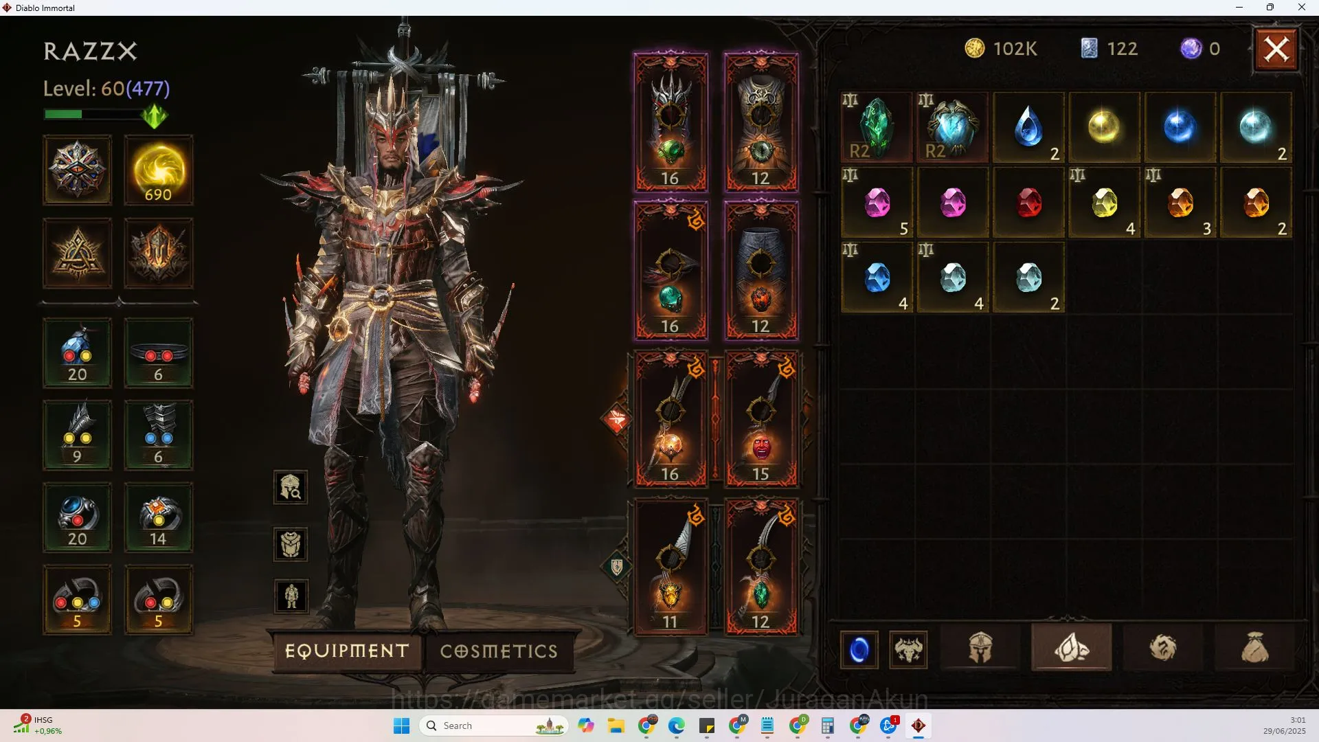 Diablo Immortal Accounts Mid-Tier SEA - peth|Lv60(477),Tempest(60,471)CR31k|Reso 690|Hell 3Paragon slayer Hellquary lv 5