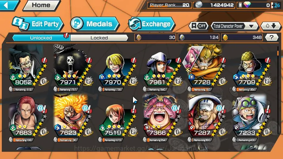 One Piece Bounty Rush Accounts Mid-Tier Global| 8 META EX|BlackBeard Kuzan,FR Shanks,Admiral Fleet Akainu,Film Z 10