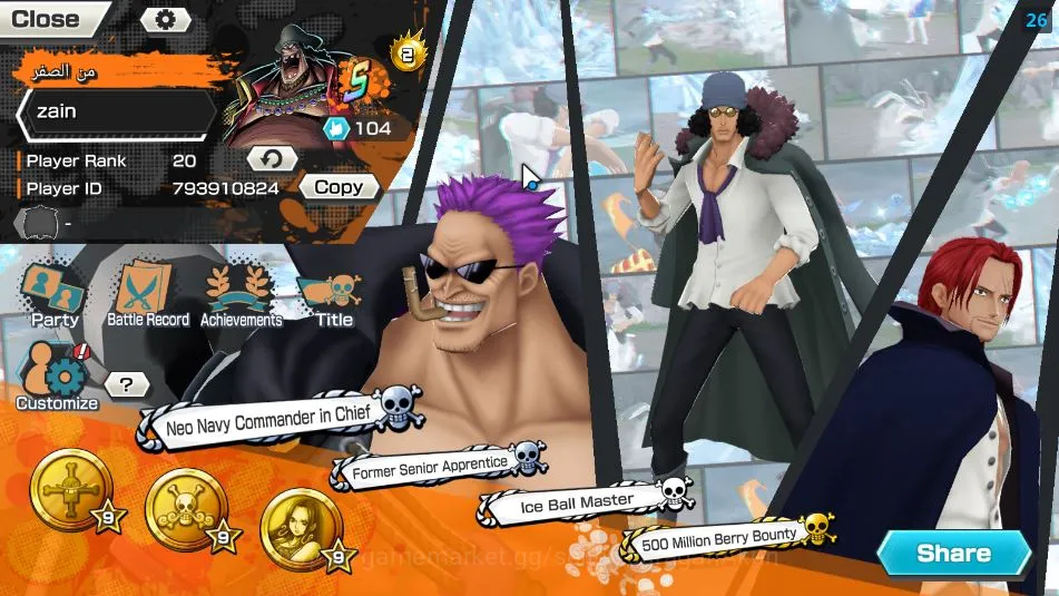 One Piece Bounty Rush Accounts Mid-Tier Global| 8 META EX|BlackBeard Kuzan,FR Shanks,Admiral Fleet Akainu,Film Z 2