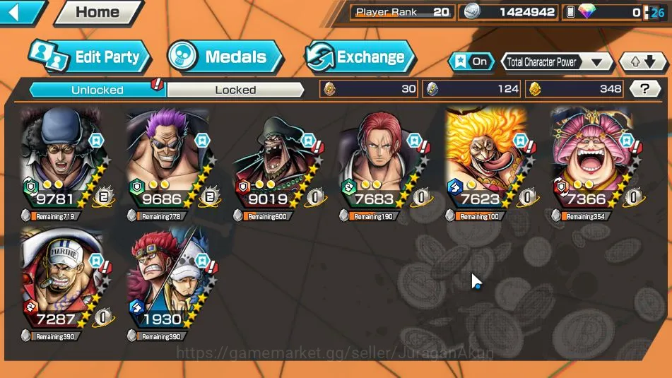 One Piece Bounty Rush Accounts Mid-Tier Global| 8 META EX|BlackBeard Kuzan,FR Shanks,Admiral Fleet Akainu,Film Z 5