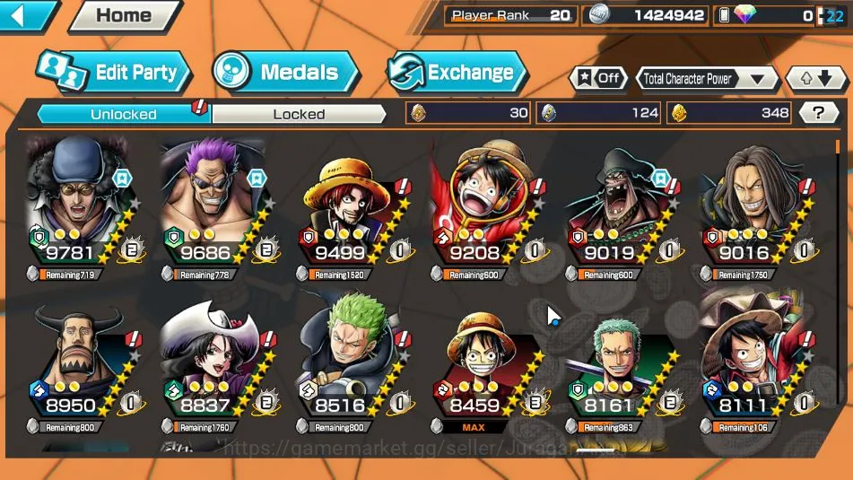One Piece Bounty Rush Accounts Mid-Tier Global| 8 META EX|BlackBeard Kuzan,FR Shanks,Admiral Fleet Akainu,Film Z 9