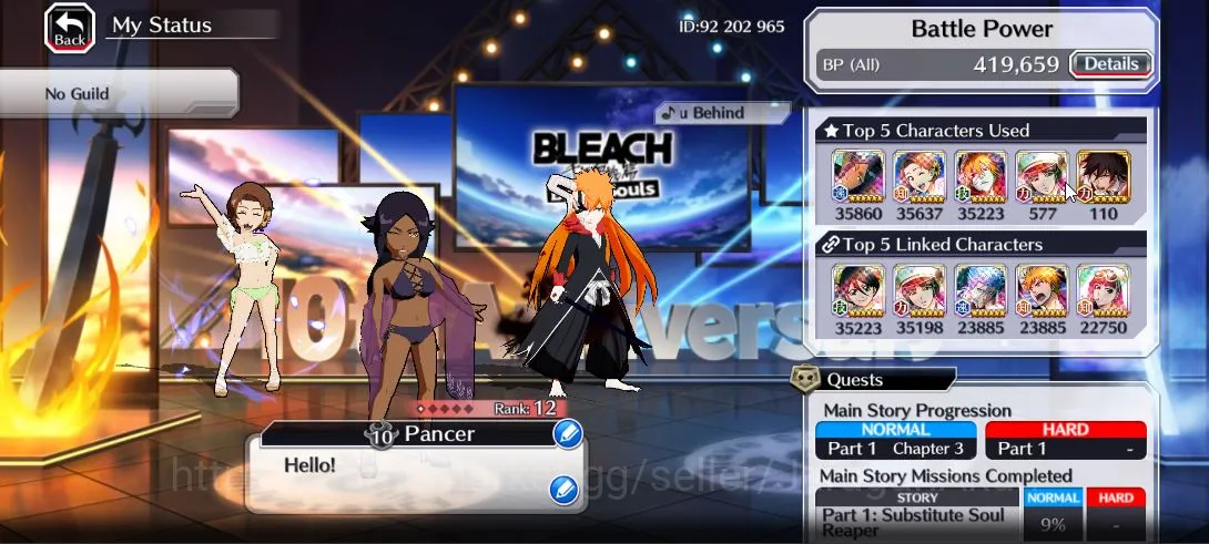 Bleach: Brave Souls Accounts Mid-Tier [GLOBAL] 32k Spirit Orbs|8th Anniv[Ichigo,White],Swimsuit25[Masaki,yoruichi]+Aizen 2