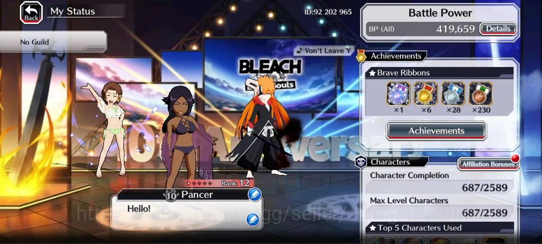 Bleach: Brave Souls Accounts Mid-Tier [GLOBAL] 32k Spirit Orbs|8th Anniv[Ichigo,White],Swimsuit25[Masaki,yoruichi]+Aizen 4