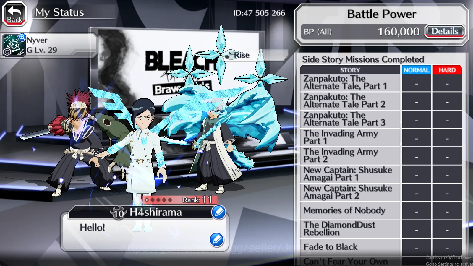 Bleach: Brave Souls Accounts Mid-Tier [GLOBAL] 11k Orbs + 4 Char MT (TYBW25 Uryu+Renji, TYBW24 Robert+Toshiro) | All Lvl