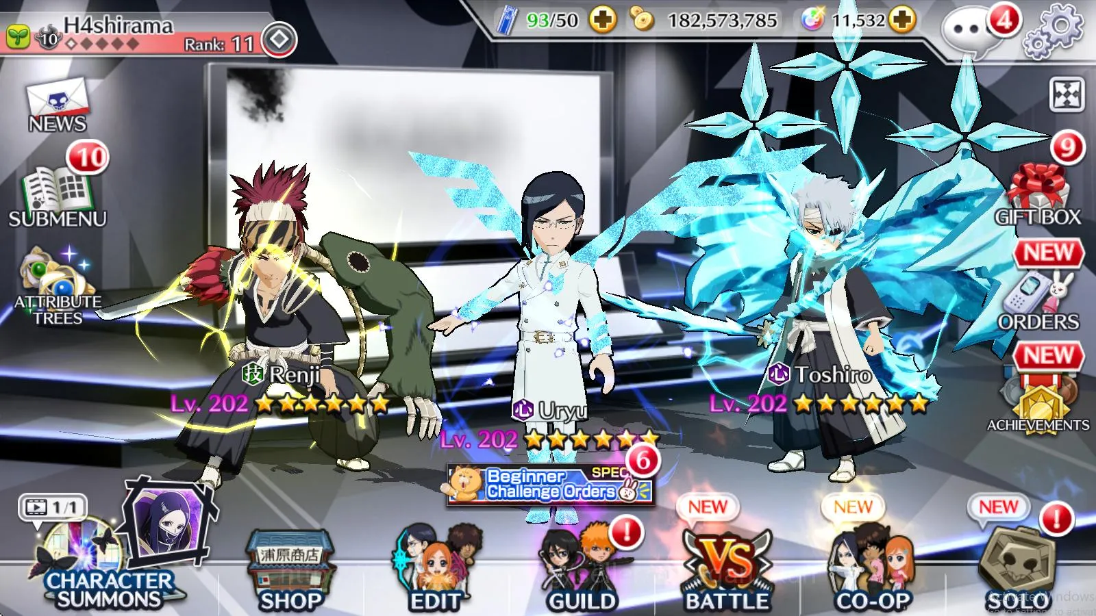 Bleach: Brave Souls Accounts Mid-Tier [GLOBAL] 11k Orbs + 4 Char MT (TYBW25 Uryu+Renji, TYBW24 Robert+Toshiro) | All Lvl 3