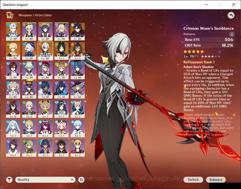Genshin Impact End Game ASIA|AR 55|43 IF|4Limited+3[5 Star's Weapon]|Arlec image 1