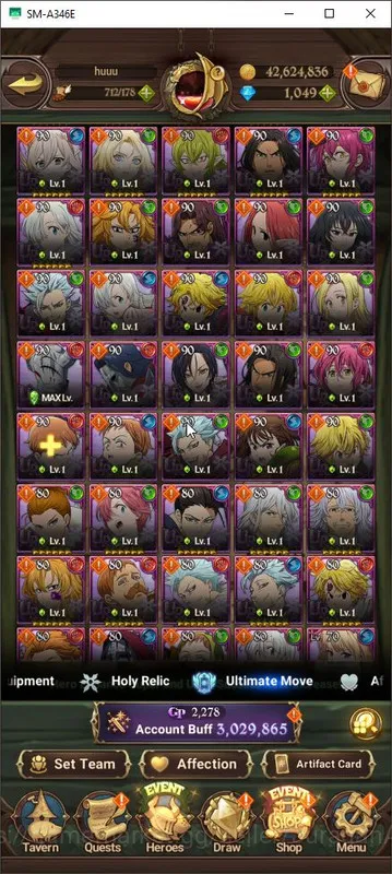 The Seven Deadly Sins: Grand Cross Accounts Midgame GLOBAL|3M CC|1 LR + 5 UR + Collab Solve,Emine + 1049 Gems 3