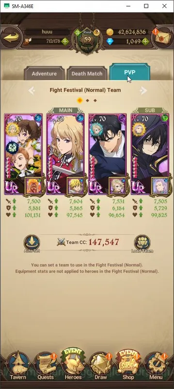 The Seven Deadly Sins: Grand Cross Accounts Midgame GLOBAL|3M CC|1 LR + 5 UR + Collab Solve,Emine + 1049 Gems 7