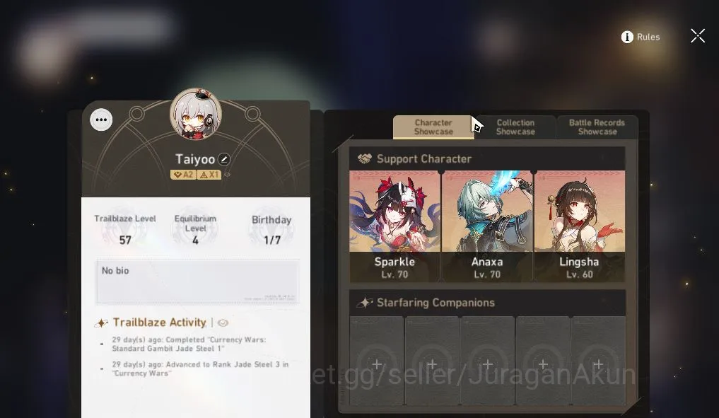 ASIA|TL 57|6 Limited|Anaxa E1,Sparkle,Lingsha,Dante,Archer,Dr Ratio|MC Female|Amphoreus|TakeMail|CheckSS(HSR4911) Honkai Star Rail Mid Game ASIA|TL 57|6 Limited|Anaxa E1,Sparkle,Lingsha,Dant image 1