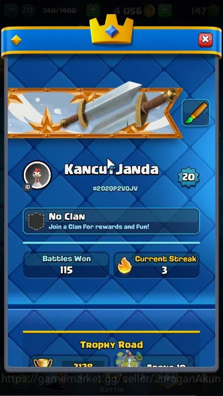 Clash Royale Accounts Midgame Lvl 20|Trophy 3128|KTL 8|Limited Skin|Card 62|1 EVO,14 Epic,24 Rare,24 Common|TakeEmail(CR1059) 2