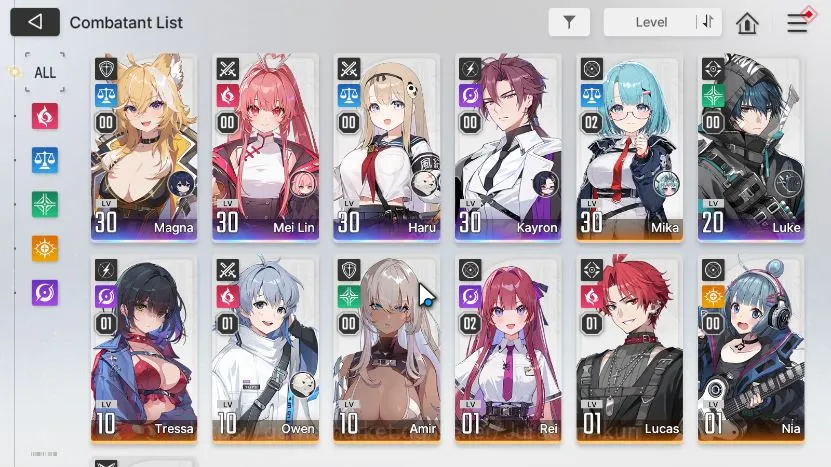 Chaos Zero Nightmare Accounts GLOBAL Lv23|5 SSR(Magna Meilin Haru Kayron Luke) 8SR(LucasM1,Nia,MikaM2,ReiM2,etc) 13SR 3