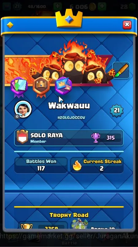 Clash Royale Accounts Lvl 21|Trophy 3359|KTL 8|Starter ACC|Limited Skin| image 2
