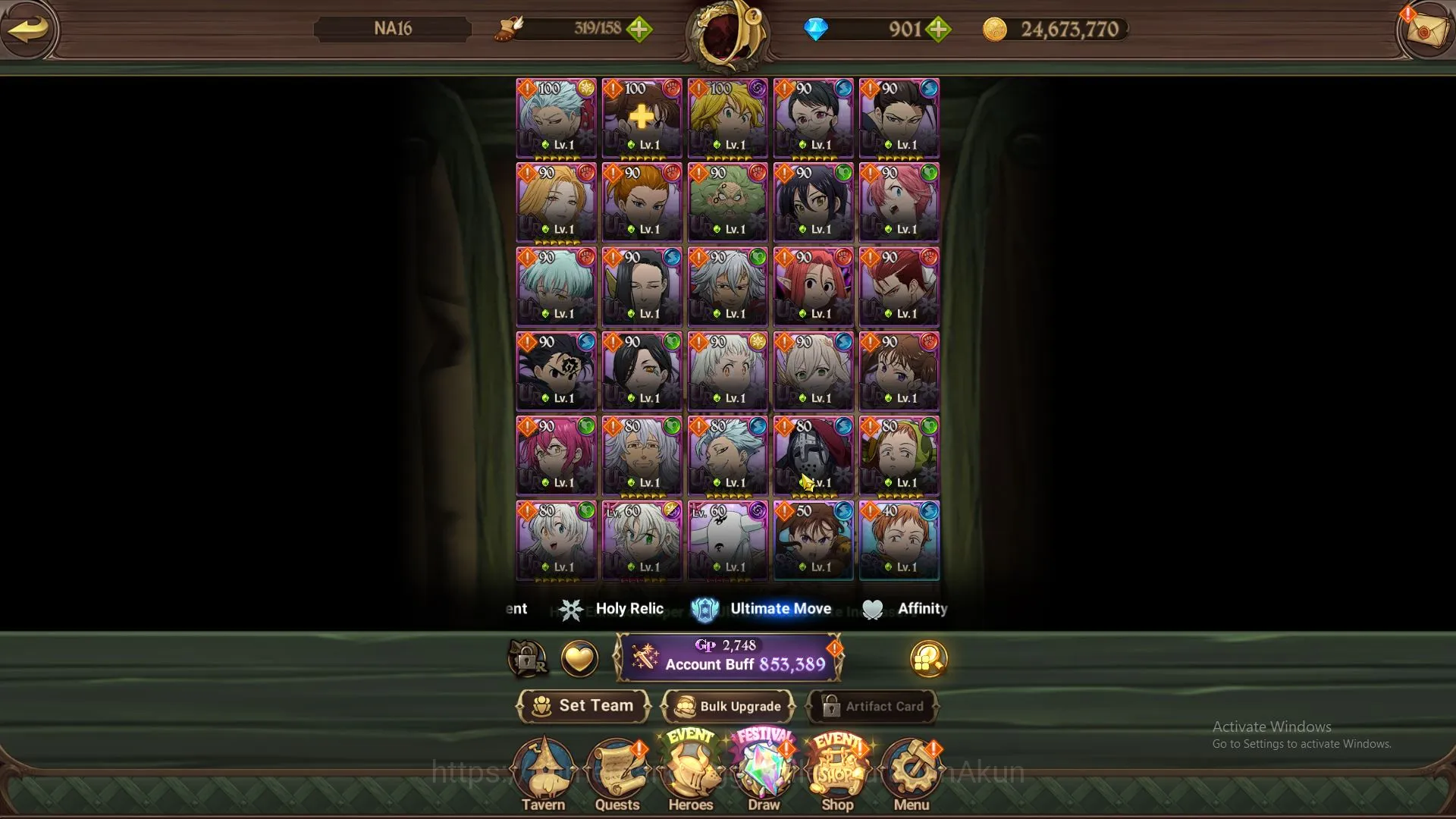 The Seven Deadly Sins: Grand Cross Accounts Midgame GLOBAL | 853K CC | Ch 5 | Starter | 2 UR + 905 Gems | Tristan, Mael 4