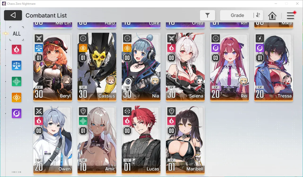 Chaos Zero Nightmare Accounts GLOBAL Lv28| 5 SSR (MeiLinM1,Haru,Orlea,Rin,Luke) + 11 SR (MikaM3,ReiM3,etc) | 1,5k Cry + 10 2