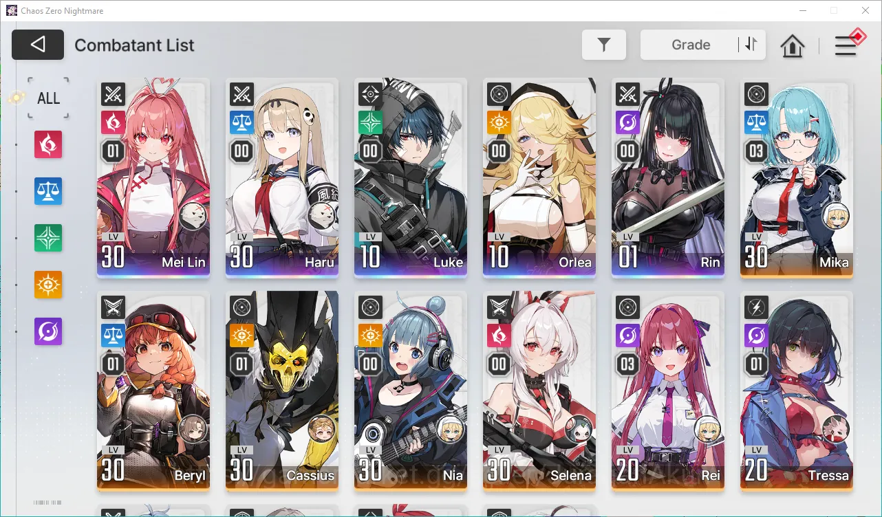 Chaos Zero Nightmare Accounts GLOBAL Lv28| 5 SSR (MeiLinM1,Haru,Orlea,Rin,Luke) + 11 SR (MikaM3,ReiM3,etc) | 1,5k Cry + 10 5