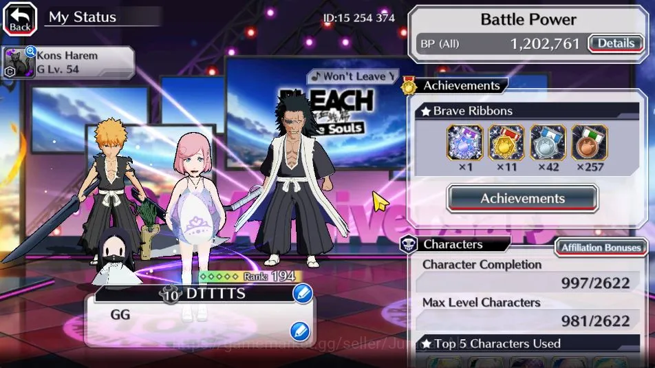 Bleach: Brave Souls Accounts Mid-Tier [GLOBAL]|10K Orb|3 MT[BTW Macy,Kenpachi 9th,Ichigo 8th],Ichigo 10thAnniv,Rukia 4