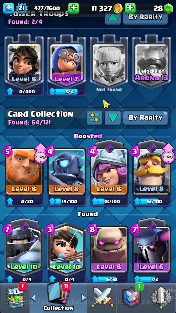 Clash Royale Accounts Midgame Lvl 21|Trophy 3750|KTL 8|Limited Skin Emote|Card 64|1 EVO,2 Legend,13 Epic,23 Rare,26 2