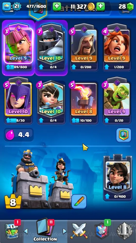 Clash Royale Accounts Midgame Lvl 21|Trophy 3750|KTL 8|Limited Skin Emote|Card 64|1 EVO,2 Legend,13 Epic,23 Rare,26 3