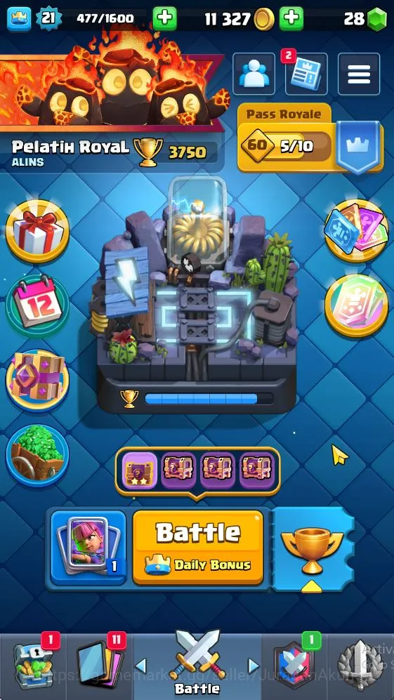 Clash Royale Accounts Midgame Lvl 21|Trophy 3750|KTL 8|Limited Skin Emote|Card 64|1 EVO,2 Legend,13 Epic,23 Rare,26 4