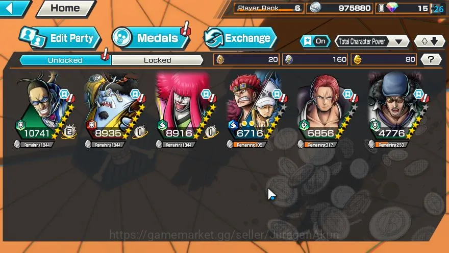 One Piece Bounty Rush Accounts Mid-Tier Global| 3 META EX|FR Shanks,BleckBeard Kuzan,Onigashima Kid&Law|Rank 6|Log 2