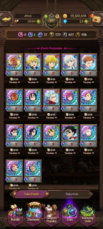 The Seven Deadly Sins: Grand Cross Accounts Midgame Asia |2.2M CC| 5UR (Demon King 6/6, DKMeliodas, Gowther, Lancelot, Thor 5
