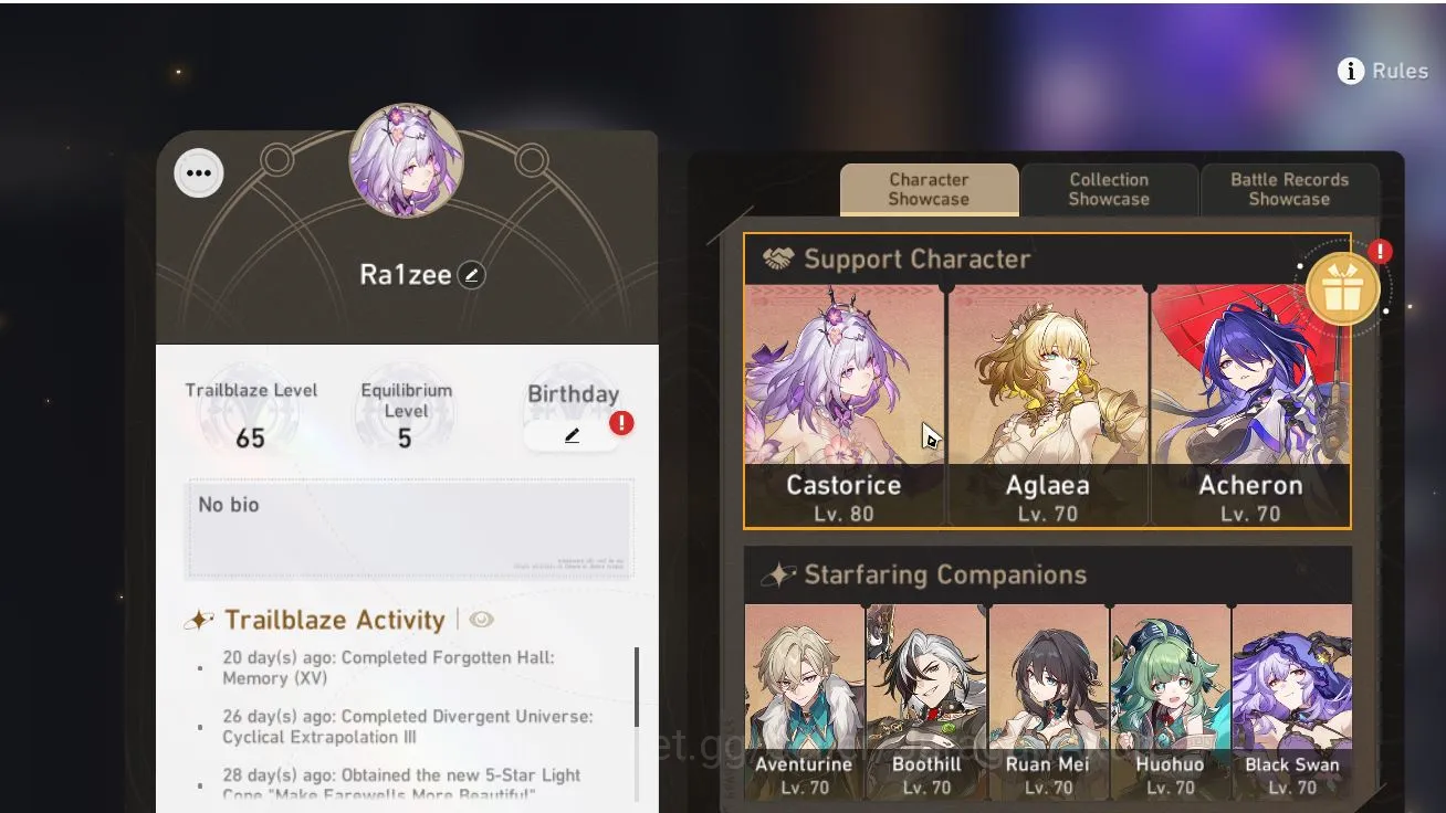 Honkai Star Rail Mid Game ASIA [TL65] 9 Limited (Castorice+Sign, Acheron+Sig image 1