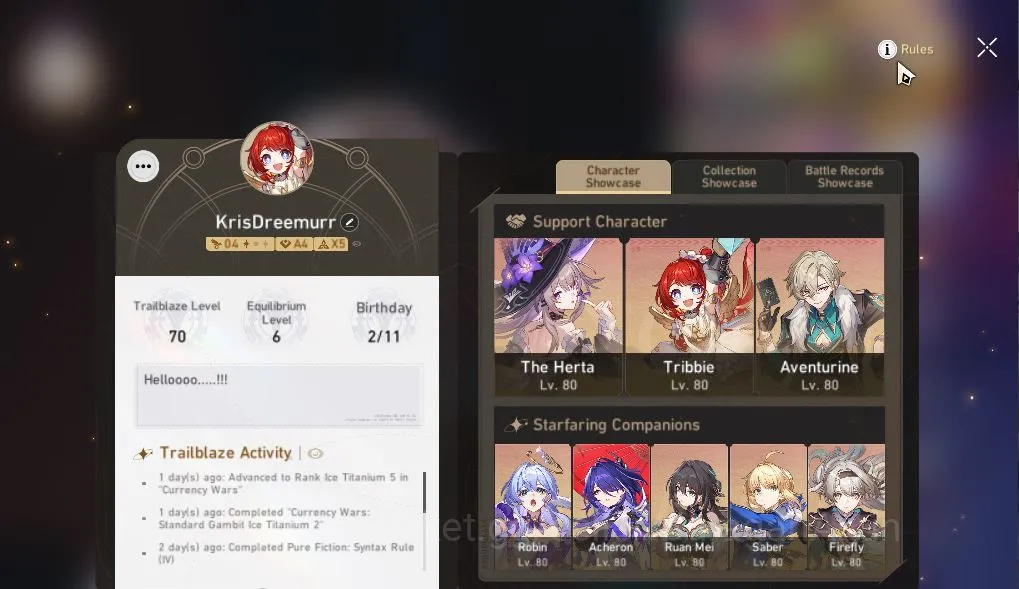 Honkai Star Rail Mid Game ASIA|TL 70|18 Limited|[Castorice,Saber,B3,The Hert image 1