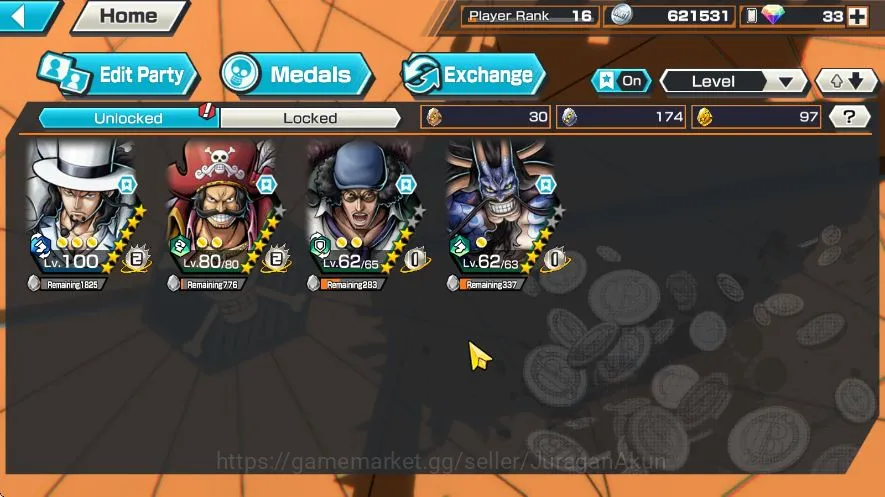 One Piece Bounty Rush Accounts Mid-Tier Global | 4 Meta Extreme [Kuzan,Rob Lucci,Battle of Monster Kaido,Gol D 6