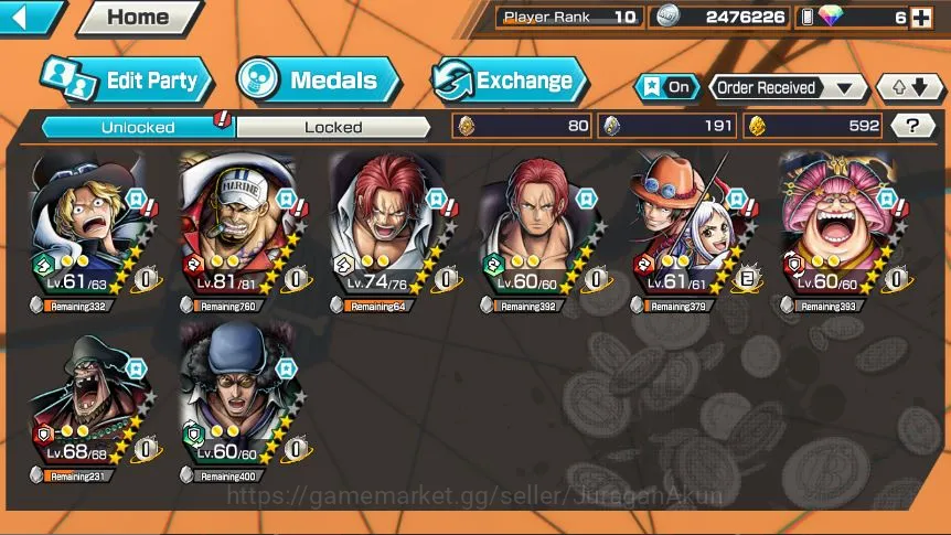 One Piece Bounty Rush Accounts Mid-Tier Global|7 META EX[Sabo,Sakazuki,Shanks,ShanksFR,AceYamato,Olin,Marshall,Etc]Rank 4