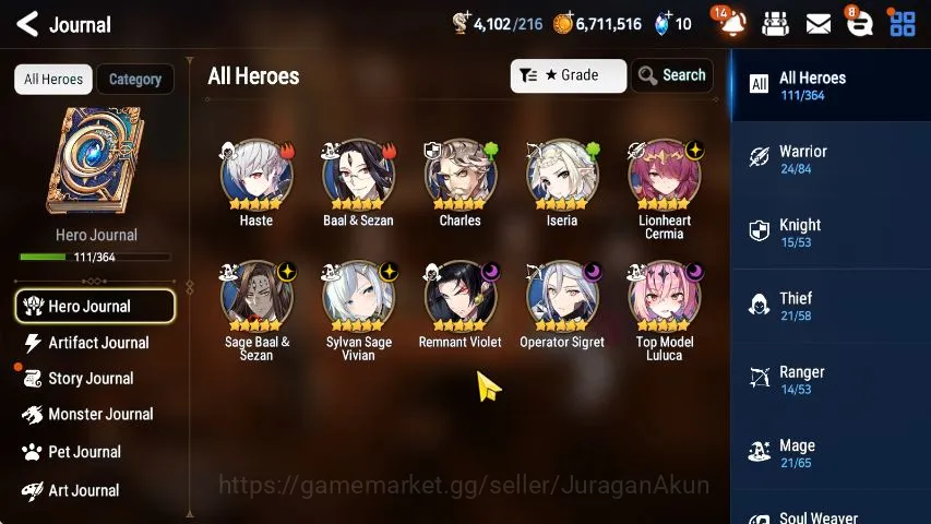 Epic Seven Accounts Starter Global Unverif|Best Starter|6 ML(Sage Ba'al,Riolet,Lermia,etc)+Charless,Haste,etc|POH 3