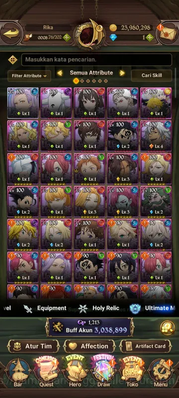 The Seven Deadly Sins: Grand Cross Accounts Endgame Asia |3M CC| 1LR + 5UR + Collab TOG (Ludociel, Mael, EliMeli, Thor, DKM 3
