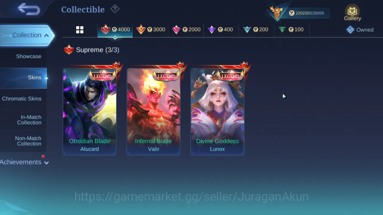 Mobile Legends: Bang Bang Accounts Collector Whale Acc|3 Legend[Valir,Lunox,Alu]Xavier Gojo,Fredrin NeoBeasts,Martis Levi,4 2