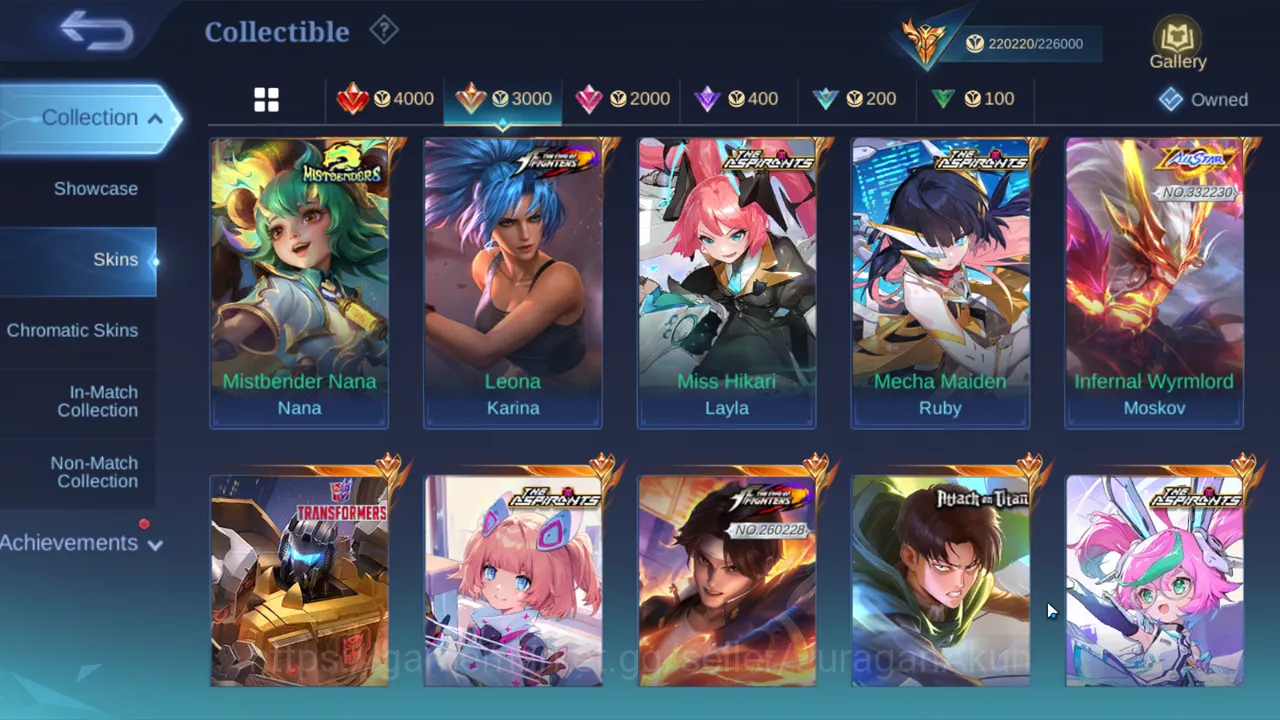 Mobile Legends: Bang Bang Accounts Collector Whale Acc|3 Legend[Valir,Lunox,Alu]Xavier Gojo,Fredrin NeoBeasts,Martis Levi,4 3