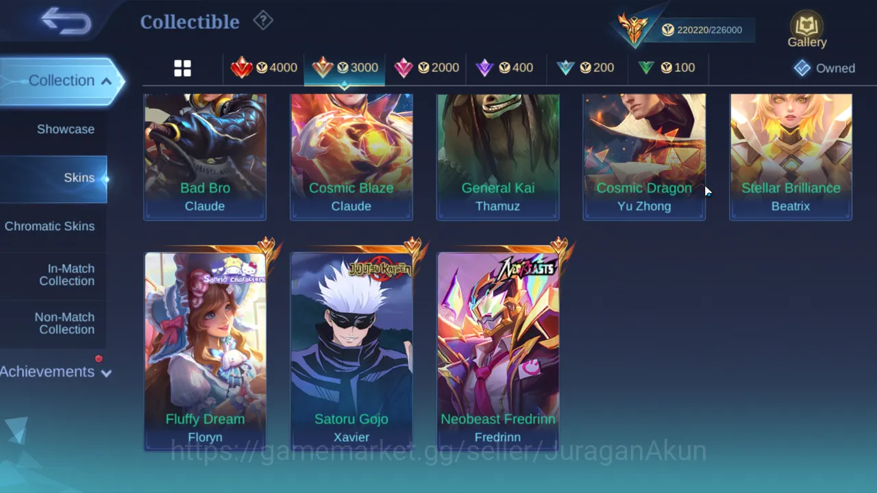 Mobile Legends: Bang Bang Accounts Collector Whale Acc|3 Legend[Valir,Lunox,Alu]Xavier Gojo,Fredrin NeoBeasts,Martis Levi,4 4
