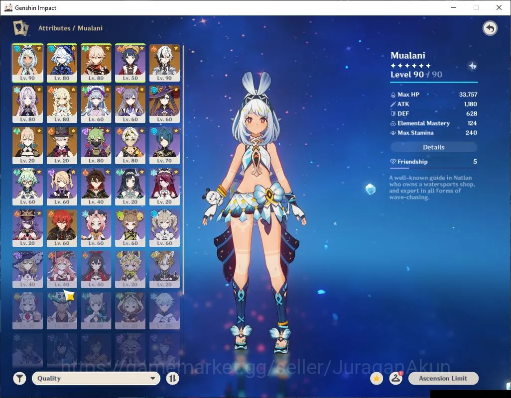 Genshin Impact Accounts Mid Game ASIA|AR 55|6 Limited + 3[5 Star Weapon]|[Arlecc+Sign,Mualani C1,Furina,Kazuha,Etc]|Primo 2