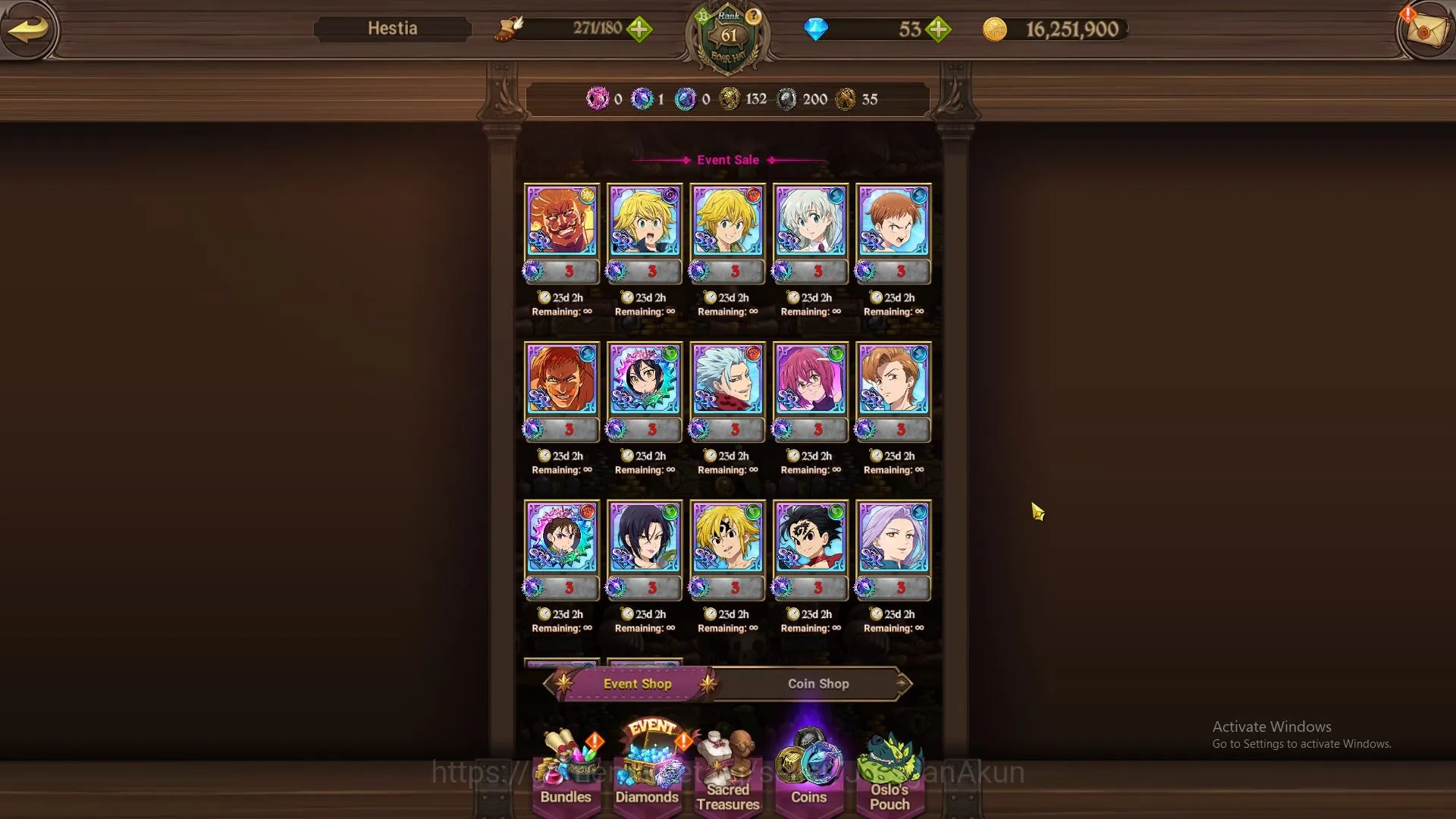 Global | 1,2M CC, CH 5 | 9 UR | Tristan,Escanor,EliMeli,Lancelot,KDiane,Mael,Thor,Sabunak,Gowther | Code Only (SDS2733) The Seven Deadly Sins: Grand Cross Accounts Midgame Global | 1,2M CC, CH 5 | 9 UR